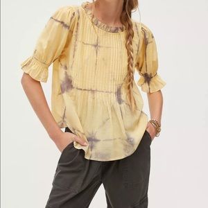 Anthropologie Forever That Girl Francisca Tie Dye Shibori Yellow/Grey Blouse